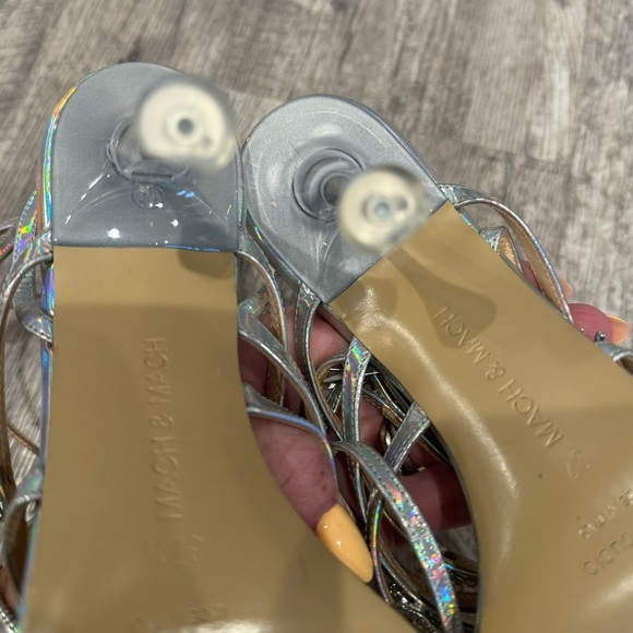 MACH & MACH Camille Silver Strap Heels with Diamanté Bows NWOT - Picture 9 of 13